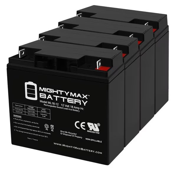 12V 18AH SLA Battery for Yuasa ES1512 ES1812 NP1712 NPX80 - 4 Pack, Mighty Max Battery, Mfr#: ML18-12MP4167337315